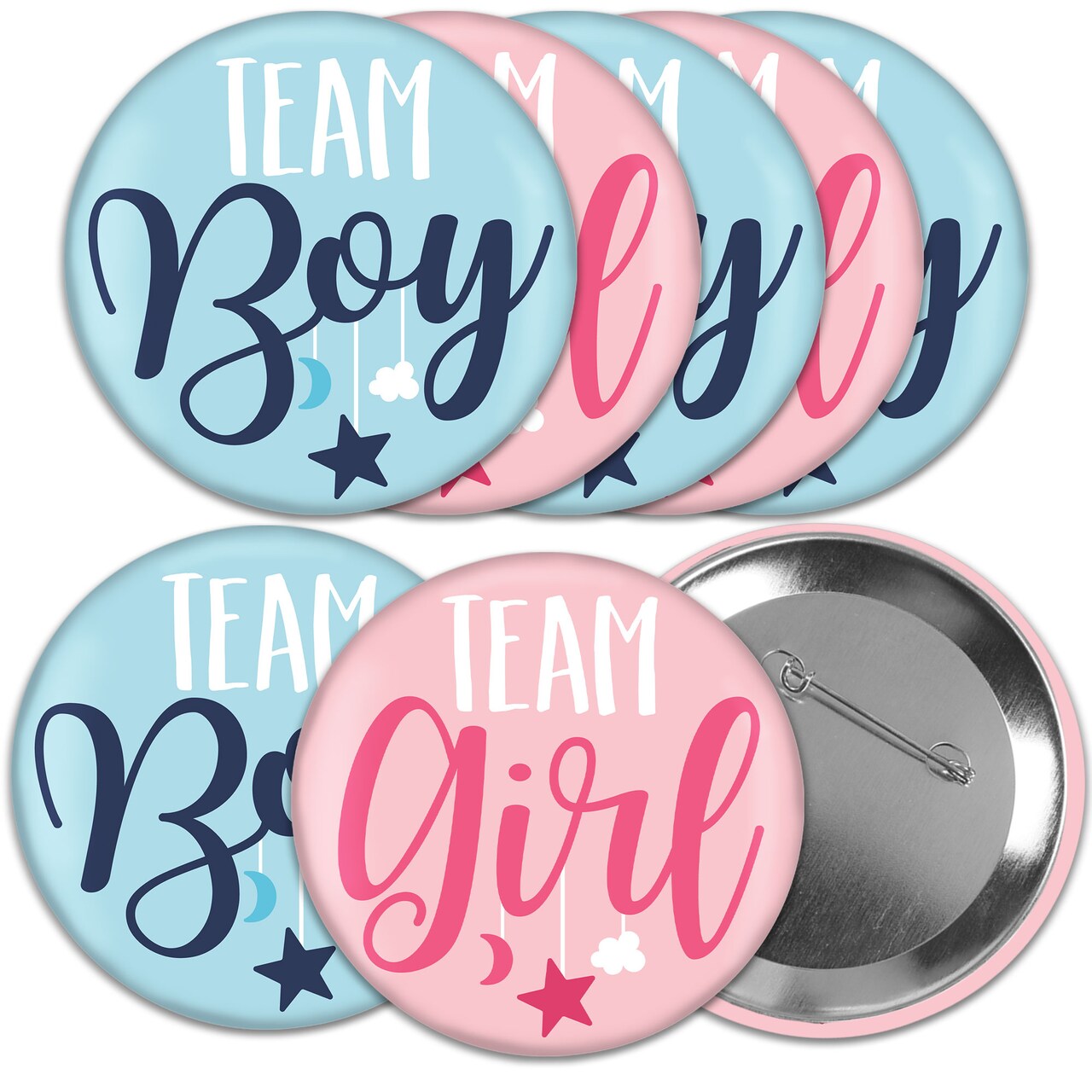 Big Dot of Happiness Team Boy or Girl - 3 inch Baby Gender Reveal Party Badge - Pinback Buttons - Set of 8